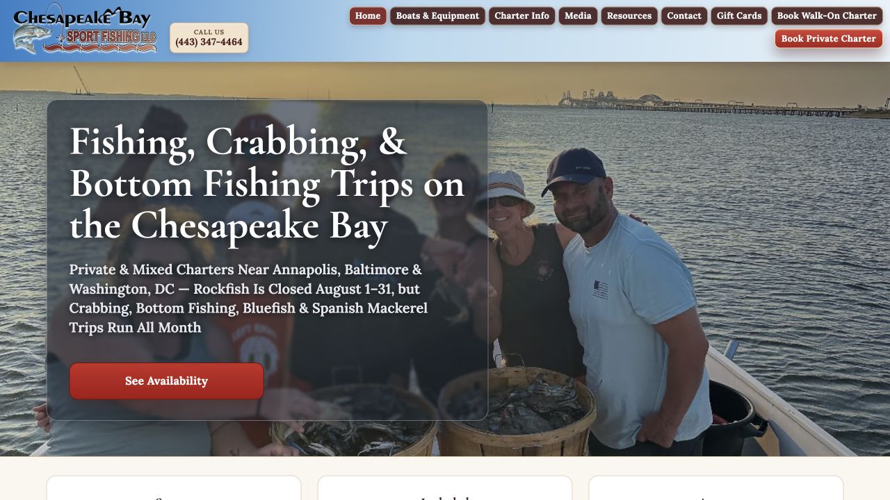 Chesapeake Bay Sport Fishing website home page