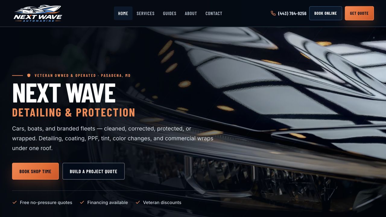 Next Wave Auto & Marine website home page